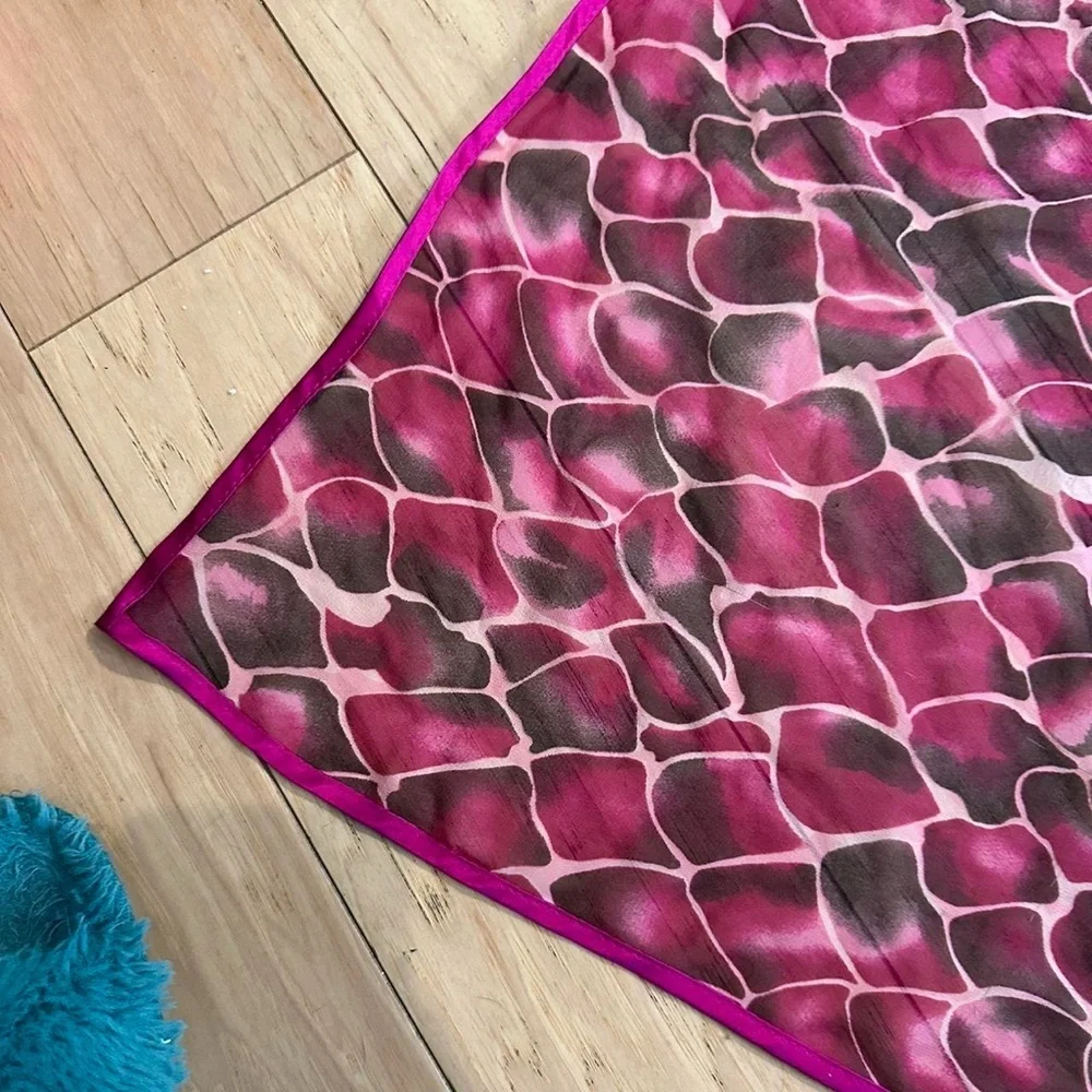 Elegant Pink and Brown 100% Silk Scarf